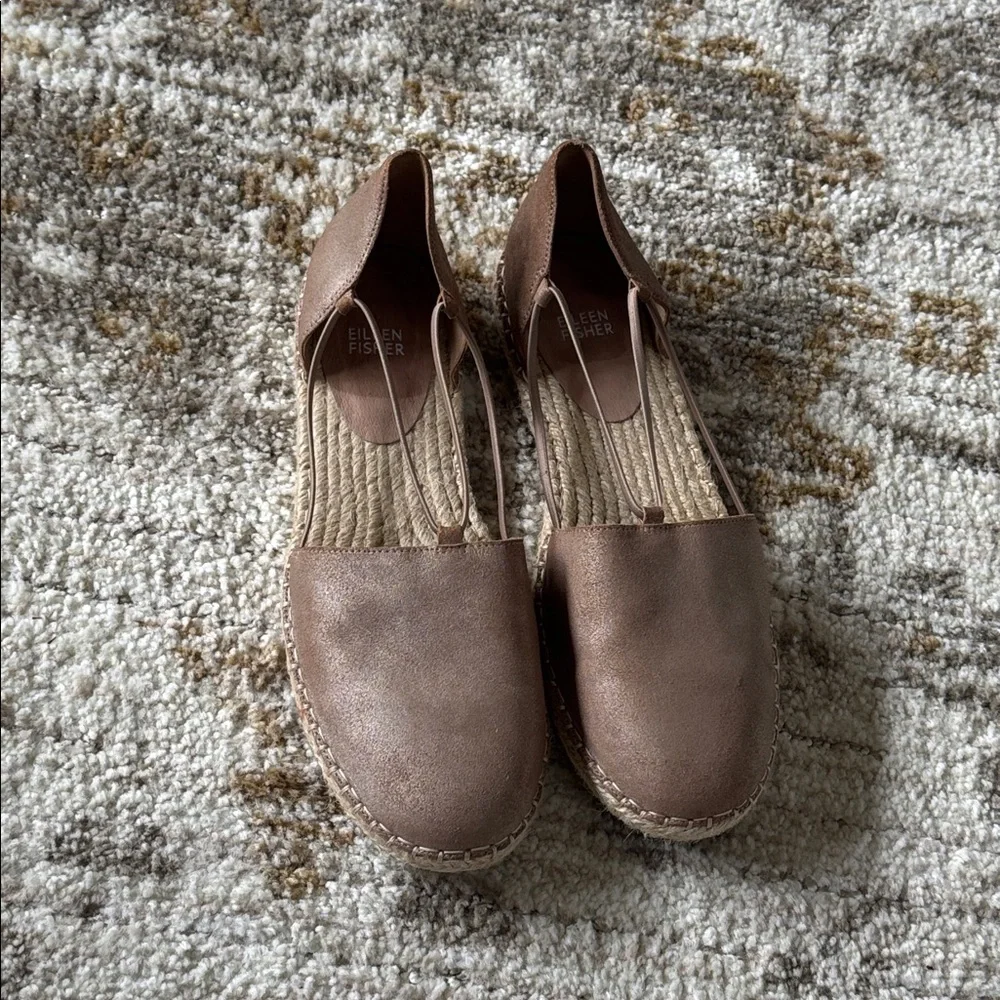 Eileen Fisher Lee Metallic Suede Espadrille Flat Slip On Shoes Size 11 MSRP $135